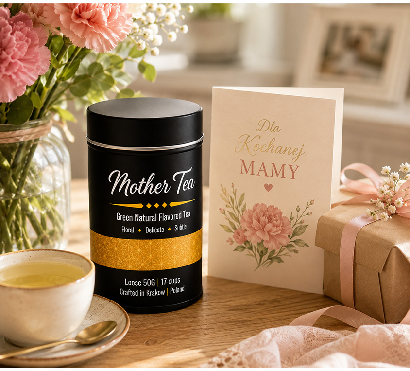 Mother Tea Leo Tea – elegancka puszka, doypack i kubek prezentowy